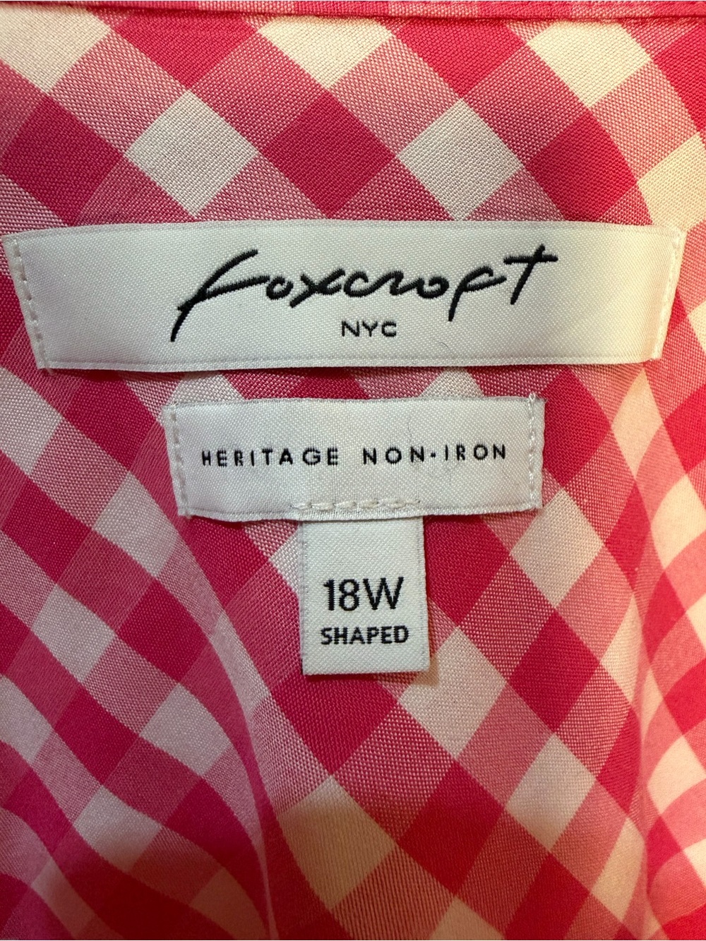 Foxcroft NYC Heritage Non Iron Pink and White Gingham Button-Down Shirt Top- 18W - Picture 4 of 12